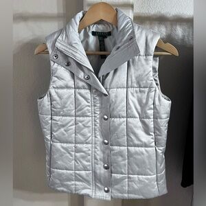 Ralph Lauren Women’s Puffer Vest Full Zip Button Gray